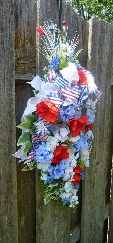 Red, White, and Blue Patriotic wreath, 4th of July door decoration