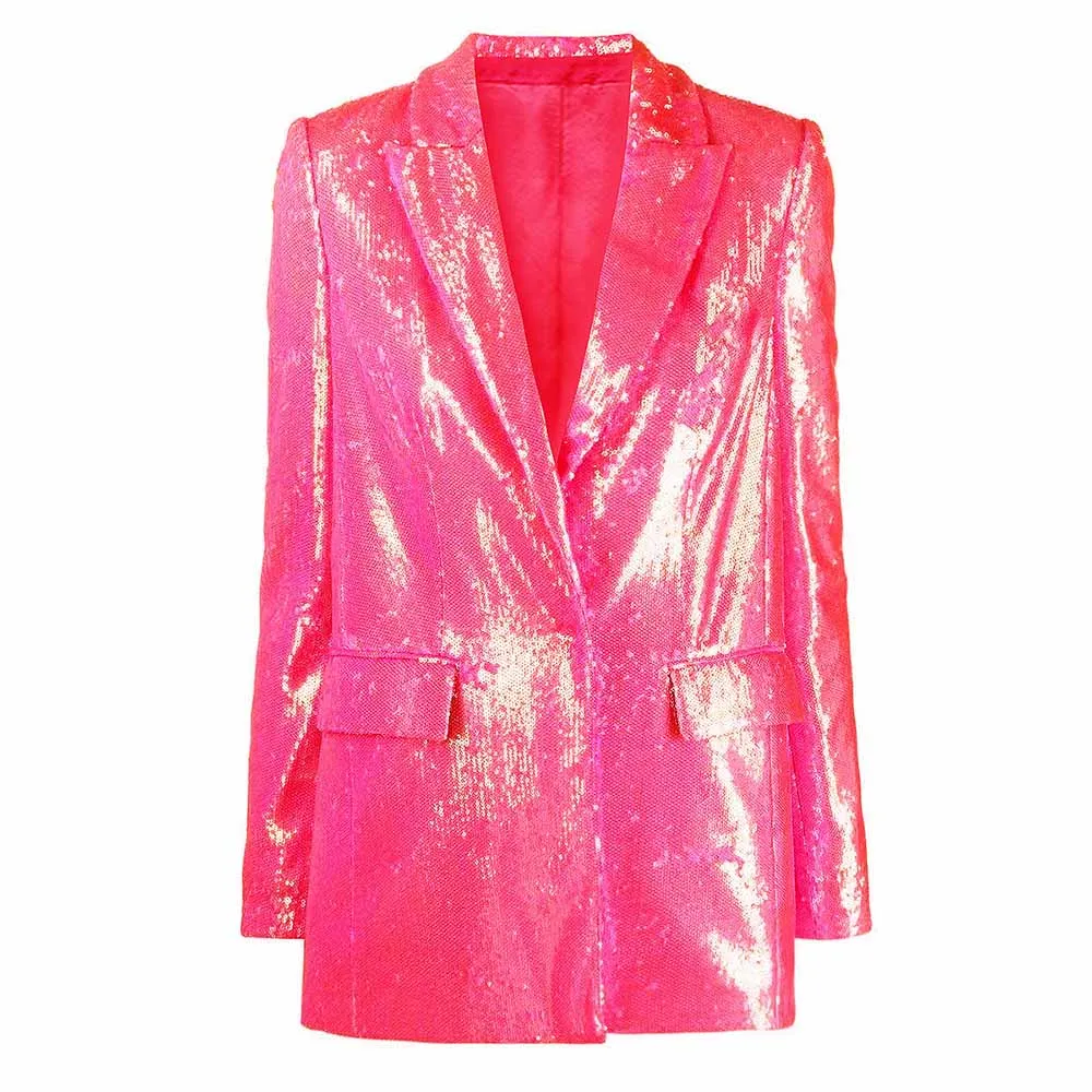 Sequined Middle Length Blazer Long Sleeves Colorful Party Blazer Coat