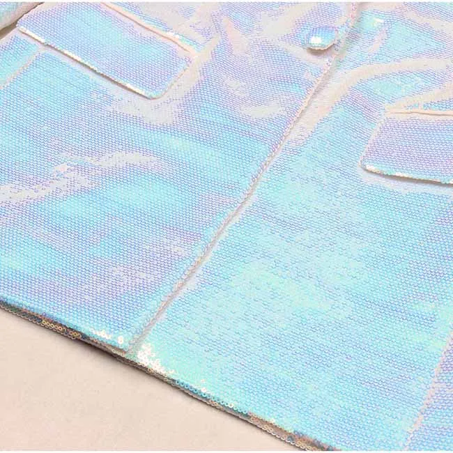 Sequined Middle Length Blazer Long Sleeves Colorful Party Blazer Coat