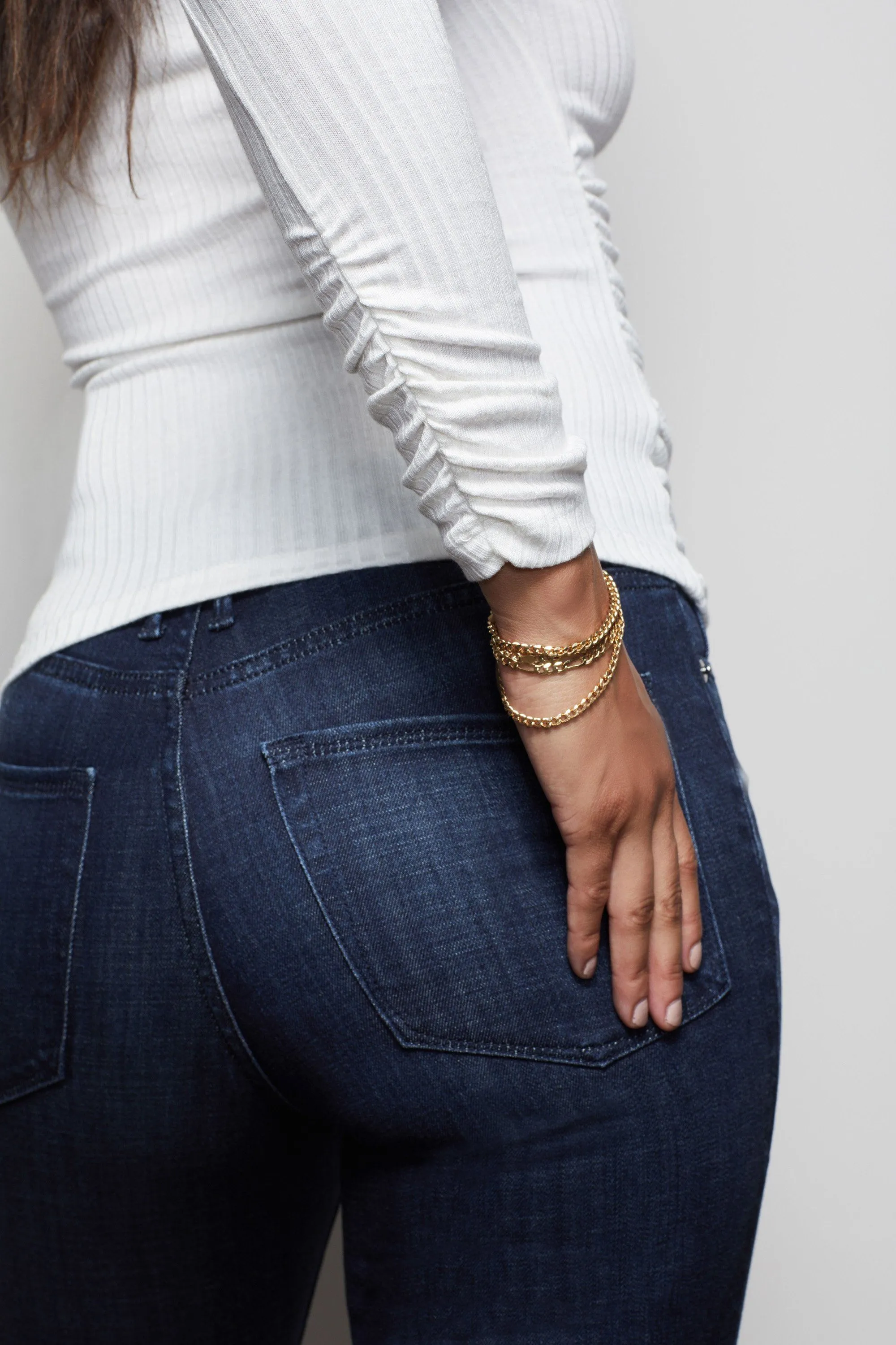 SHIRRED RIB LONG SLEEVE | WHITE001