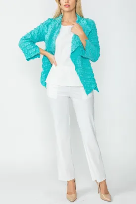 Turquoise Bubble Check Merrow Detail Open Jacket